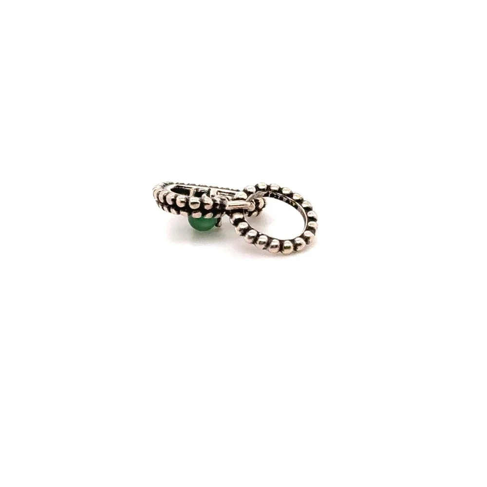 Pandora Sterling Silver Beaded Heart Green Stone Dangle Charm S925 ALE